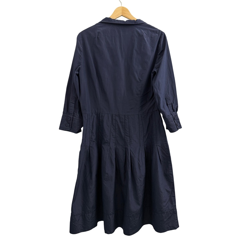 Per Se Womens Navy Blue Silk Cotton Pleated Button Front Midi Dress Size 8 - Picture 2 of 5